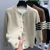 Suéter de malha listrado de quatro barras masculino jaqueta cardigã gola redonda estilo old money outono e inverno atacado de fábrica transfronteiriço