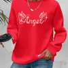 Sudadera con Estampado de Letras de Ángel, Sudadera Casual de Ante con Cuello Redondo para Otoño e Invierno, Ropa para Mujer