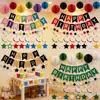 Set de decoración de fiesta de cumpleaños rojo y negro, pancarta de cumpleaños de moda, decoraciones colgantes de bola de panal, arreglo de escena para fiesta de cumpleaños