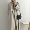 Ropa de alta gama para mujer de Dongdaemun, Corea, suave y elegante, holgada y casual, con cuello de solapa y corbata, abrigo largo de lana