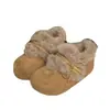 Zapatos peludos de suela gruesa con lazo dulce para mujer, nuevo estilo invierno 2026, sin cordones, punta redonda, forro de felpa, cálidos, zapatos de algodón estilo Birkenstock