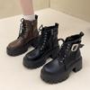 Botines Negros Estilo Británico para Mujer, Nuevo Modelo Otoño e Invierno 2025, Botas de Motocicleta de Suela Gruesa que Aumentan la Altura, Botas Martin de Moda que Hacen que los Pies Parezcan Más Pequeños
