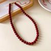 Âncora de Aço Inoxidável Contas Redondas de Vidro Vermelho Estilo Hong Kong Corrente de Clavícula Retro com Contas Joias de Alta Qualidade para o Dia a Dia
