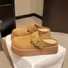 Zapatos de plataforma de gamuza para mujer con suelas gruesas, estilo Birkenstock para aumentar la altura, nueva colección otoño 2026, mocasines sin cordones, medias pantuflas cerradas