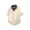 Nova Camisa Polo de Verão do Explorador com Gola Reversível, Marca Moderna Masculina de Caimento Solto, Versátil Color-Blocking Camiseta de Manga Curta Falsa de Duas Peças