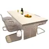 Sala de estar minimalista moderna Apartamento pequeño Mesa y sillas de comedor de pizarra Forma rectangular de onda de agua flotante acrílica