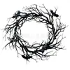 Corona de ramas secas de Halloween, cuervo brillante, ramas espinosas, accesorios de casa embrujada negra, decoraciones colgantes, decoración para ambientación de sala de escape