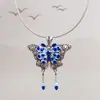 Collar con borla de mariposa azul de plata de ley S925 cadena para clavícula femenina colgante de baile exquisito accesorios de estilo antiguo