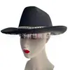 Sombrero de mezclilla nuevo con borde negro brillante de diamantes para adultos, doble de terciopelo brillante para bodas