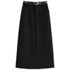 Falda Midi Gruesa Negra Forrada de Polar Talla Plus para Mujer, Otoño e Invierno, Cintura Alta, Adelgazante, Corte A, Corte Recto, Falda Bodycon