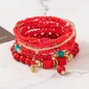 Pulsera de Pulsera con Colgante Redondo de Cuentas Estilo Bohemio Elástica Multicapa Elástica de Venta Caliente Transfronteriza Europea y Americana