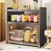 Estante para Tazas Multicapa a Prueba de Polvo con Puerta Gabinete de Almacenamiento para Tazas de Agua Botellas de Mesa Estante de Almacenamiento de Escritorio