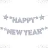 Feliz Ano Novo 2027 Decoração de Véspera de Ano Novo Papel Glitterizado Bandeira Glitterizada Faixa de Letras