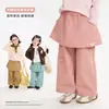 Ropa Infantil Nuomi Wanzi 2026 Otoño Pantalones Casuales de Algodón Puro para Niñas con Solapa Trasera y Etiqueta Parcheada, Pantalones Rectos, Pantalones Falda para Niños al por Mayor