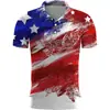 Camisa POLO Masculina de Manga Curta Impressa em 3D para o Dia da Independência Europeu e Americano Transfronteiriço Top Esportivo Casual Tendência