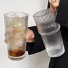 Taza de vidrio apilable estilo retro con patrón vertical, taza para latte americano helado, taza de café, taza de bebidas de gran capacidad, vaso de agua