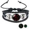 Pulsera de Cuero de Vaca con Cuentas de Piedra de Tiempo de las Doce Constelaciones Luminosas Pulsera Unisex de Cristal Negro