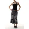 Jeans Crop Cortos Rasgados Estilo Retro Americano High Street Negros y Grises para Mujer, Nuevo Estilo Verano 2026, Pantalones Sueltos de Pierna Ancha de Largo Medio