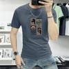Camiseta Explosiva de Manga Corta para Hombre 2025 Nueva Camiseta de Cuello Redondo para Hombre Verano Ins Moda Estampada Ajustada Manga Media Top