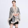 808# Otoño e invierno europeo y americano Nuevo cuello de imitación de piel de conejo Rex chal con estampado de leopardo jacquard Capa talla grande cárdigan de punto abrigo mujer