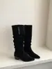 Botas Apiladas de Dos Vías con Pliegues Estilo Coreano Botas Altas para Mujer Otoño/Invierno 2026 Retro Tacón Medio Grueso Punta Fina Botas Hasta la Rodilla