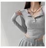 Camiseta de Manga Larga para Mujer Cuatro Estaciones Adelgazante Deseo Puro Cuello Medio Abierto Color Sólido Camisa Base Ajustada Adelgazante Spice Girls Top Corto