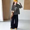 Pantalones anchos de trabajo para niña con múltiples bolsillos, pantalones largos casuales rectos holgados de primavera y otoño, atuendo elegante y moderno