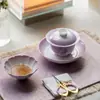 Dinastia Tang e Song Gradiente Roxo Cerâmica Arita Flor de Rosa Pintada à Mão Suporte de Panela de Cerâmica Acessórios para Cerimônia do Chá Bandeja Seca de Chá para Casa Bandeja de Lanches de Chá