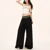 Diseño de cintura de cuadros estilo americano, pantalones casuales de pierna ancha para mujer, nueva colección primavera/otoño, corte holgado, versátiles y con una silueta fluida de pierna recta.