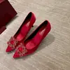 Versión de Piel de Oveja Primavera y Otoño Hebilla Cuadrada Baja de Satén Tacones de Aguja con Pedrería Zapatos de Boda para Mujer Punta Fina Zapatos para Dama de Honor