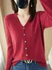 Comercio Exterior Transfronterizo Primavera Otoño Holgado Talla Grande Cuello en V Ropa Exterior Manga Larga Suéter Cárdigan Tejido Mujer Color Sólido Top Mujer Delgado