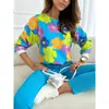 2023 Nueva Camisa Pulóver Redonda Estampada de Seis Colores Personalizada de Venta Caliente para Mujer Estación Independiente de Ebay Transfronteriza