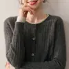 Cárdigan Suave de Cachemira para Mujer, Cuello Redondo, Falso Dos Piezas, Suéter de Punto Trenzado, Capa Base Holgada de Cachemira