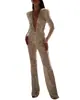 Moda de Primavera y Verano de Comercio Exterior Nueva Estación Independiente para Mujer Cuello en V Sexy Salpicado de Oro Manga Larga Pantalón Largo Mono Sexy