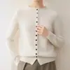 Cardigan de Punto Grueso de Cachemira Calibre Siete 2026 Otoño/Invierno Nuevo Dobladillo Enrollado Cuello Semi Alto Color Sólido Holgado Top para Mujer