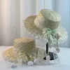 Sombrero de Paja Tulipán con Lazo de Encaje, Copa Plana, Gama Alta, Vacaciones, Ins, Sombrilla, Protección Solar, Sombrero de Paja Francés de Alta Calidad