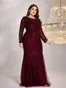 Vestido de Lentejuelas Nuevo Plus Size Transfronterizo Cuello Redondo Elegante Delgado Cola de Pescado Vestido de Dama de Honor Banquete Brindis Vestido de Noche