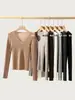 Suéter de Punto Yangzi Hilo 18 Calibre 48 Hilos 100% Lana Merino Cuello en V para Mujer, Top de Otoño Ajustado