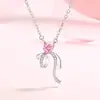 Collar Original con Lazo de Cinta de Corazón para Mujer Estilo Coreano Pequeño Fresco Colgante en Forma de Corazón Zirconio Rosa Cadena para Suéter de Nicho Plata de Ley
