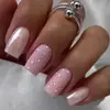 Nuevo pieza de uña con purpurina rosa cuadrada uña postiza pequeña fresca corta blanca pequeña fresca uña usar pieza de uña