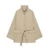 Comercio Exterior Transfronterizo Otoño Nuevas Llegadas Ropa de Mujer Manga Larga Cuello Alto Bolsillos Sueltos Color Sólido Cinturón Gabardina Abrigo