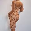 Ropa de Verano y Primavera Transfronteriza Comercio Exterior Europeo y Americano Nuevo Estampado Malla Patchwork Estilo Casual Vacacional Camisola Vestido Bodycon 60784