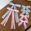 Pasador de Pelo con Cuadros de Estilo Japonés y Coreano con Encaje Hueco y Lazo para Mujer, Pinza Lateral Versátil Sencilla, Accesorio de Cabello de Moda