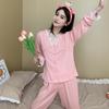 Pijama de tela arrugada para mujer, primavera y otoño, estilo lindo y dulce ins, pantalones de manga larga, talla grande 200 jin, ropa de casa para mm gorditas