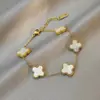 Pulseira Popular Transfronteiriça Trevo de Quatro Folhas da Sorte Ouro 18K Madrepérola Dupla Face Moda Europeia e Americana Novo Estilo Versátil