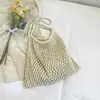Bolso de mano de malla trenzada estilo playa, tendencia, con huecos estilo francés, estilo coreano Ins, de lujo ligero