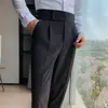 Pantalones de vestir cropped para hombre italianos de Nápoles con hebilla ajustable de cintura alta Pantalones de traje con hebilla de París Pantalones casuales