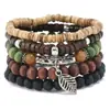 Pulseira Árvore da Paz Estilo Europeu e Americano Transfronteiriça Conjunto de Várias Peças Pulseira de Contas de Madeira Vintage Simples Masculina Empilhável Personalizada