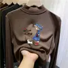 Top térmico de cuello medio forrado de forro polar para niñas, otoño e invierno, capa interior cálida, forrado de forro polar, camiseta de manga larga para niños mayores, moderno