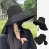 Sombrero de Sol para Exteriores de Primavera y Verano con Agujero para Cola de Caballo Sombrero para Mujeres Estilo Coreano Versátil Sombrero de Ala Ancha para Prevenir el Sol
